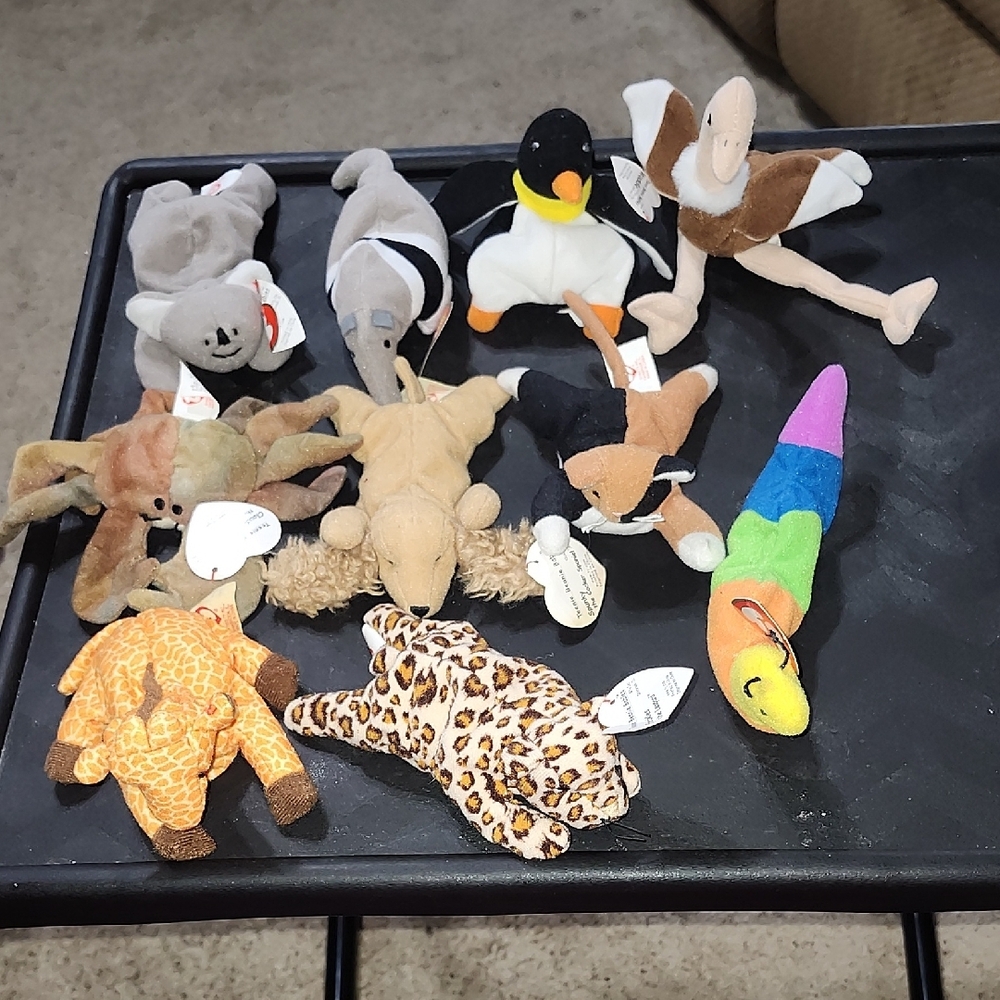 10 Ty Beanie Babies Stuffed Animal Collection lion ostrich elephant crab penguin